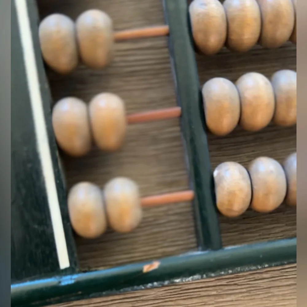Antique Chinese Wooden Abacus Black Frame Natural Wood Beads Vintage‎